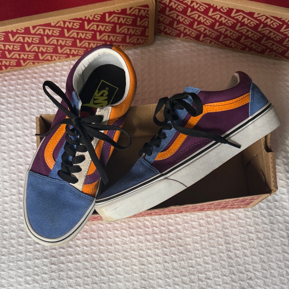 Vans Blue + Purple Sneakers with Orange Accents